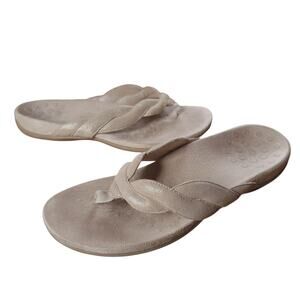 Vionic Sandals Size 12 Womens Bella Leather Braided Thong Sandals Gold Summer